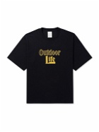 Stockholm Surfboard Club - Outdoor Life Crystal-Embellished Logo-Print Organic Cotton-Jersey T-Shirt - Black
