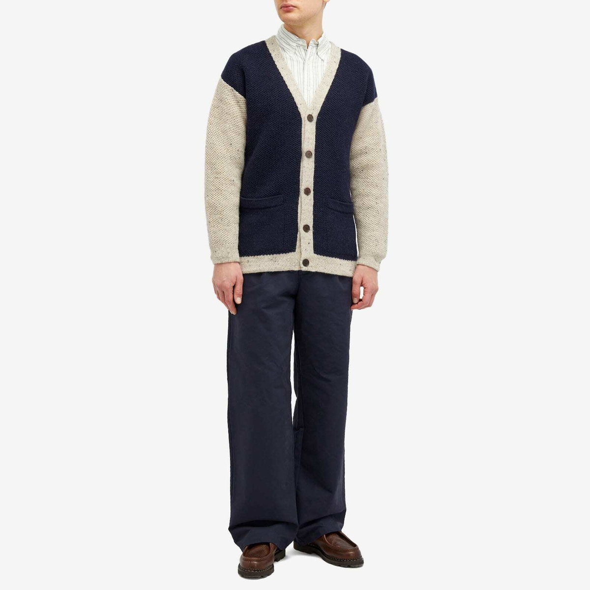 Country Of Origin Men's Regent Panel Knit Cardigan in Navy