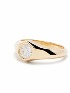 Lizzie Mandler Fine Jewelry 18K Yellow Gold Knife Edge Diamond Signet Ring