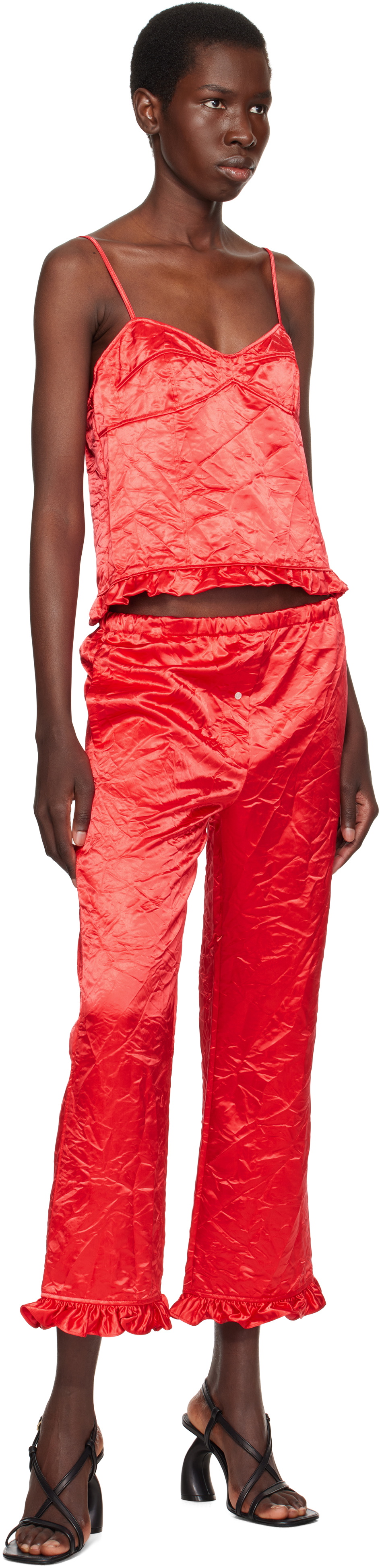 Meryll Rogge Red Creased Satin Trousers