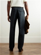 Dunhill - Straight-Leg Pleated Cotton and Linen-Blend Twill Trousers - Blue
