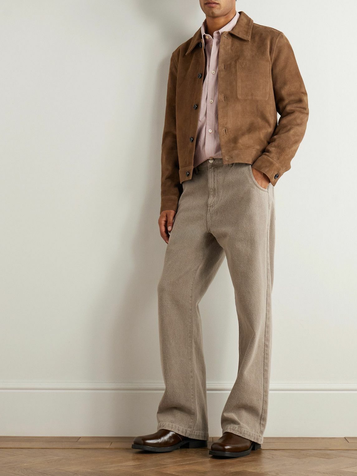 AMI PARIS - Logo-Embossed Suede Jacket - Brown