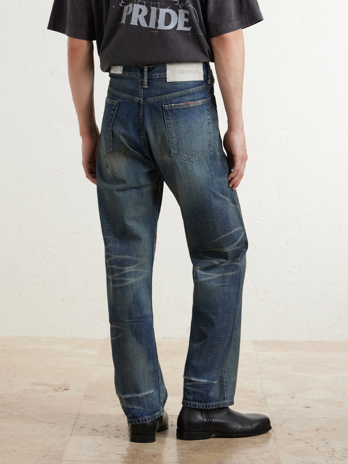 Neighborhood - Savage Straight-Leg Bead-Embellished Distressed Jeans - Blue