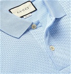Gucci - Logo-Appliquéd Striped Cotton-Blend Piqué Polo Shirt - Light blue