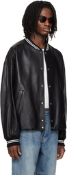 WOOYOUNGMI Black Leather Baseball Jacket