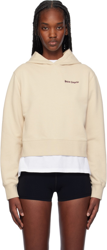 Photo: Palm Angels Beige Classic Logo Fitted Hoodie