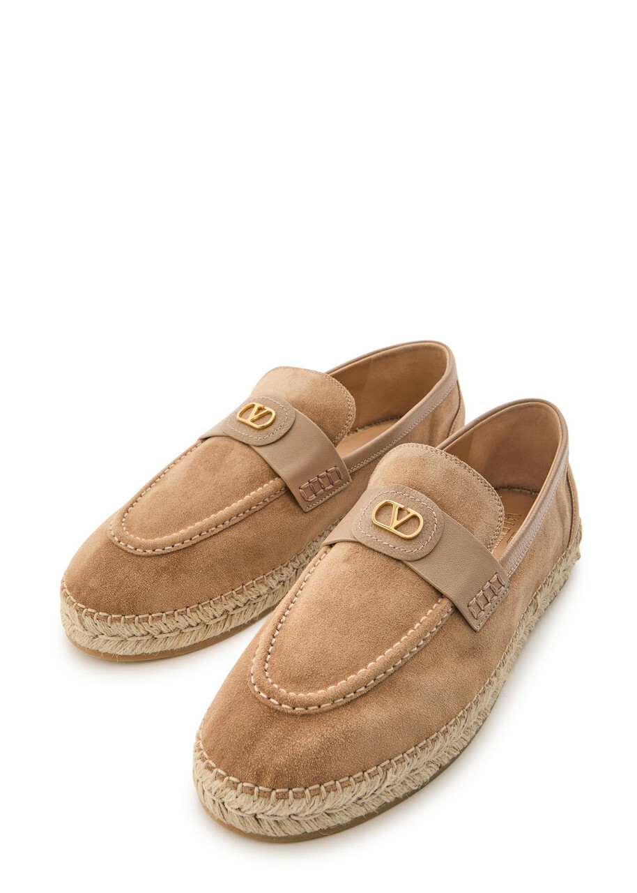 Valentino Garavani Vlogo Suede Espadrille Loafers Camel