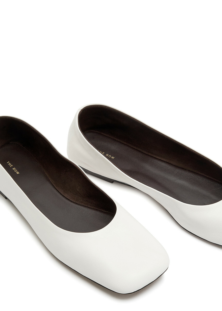 The Row Square Grained-leather Ballet Flats White The Row
