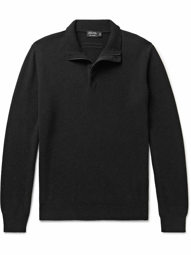 Photo: Zegna - Oasi Nubuck-Trimmed Cashmere Half-Zip Sweater - Black