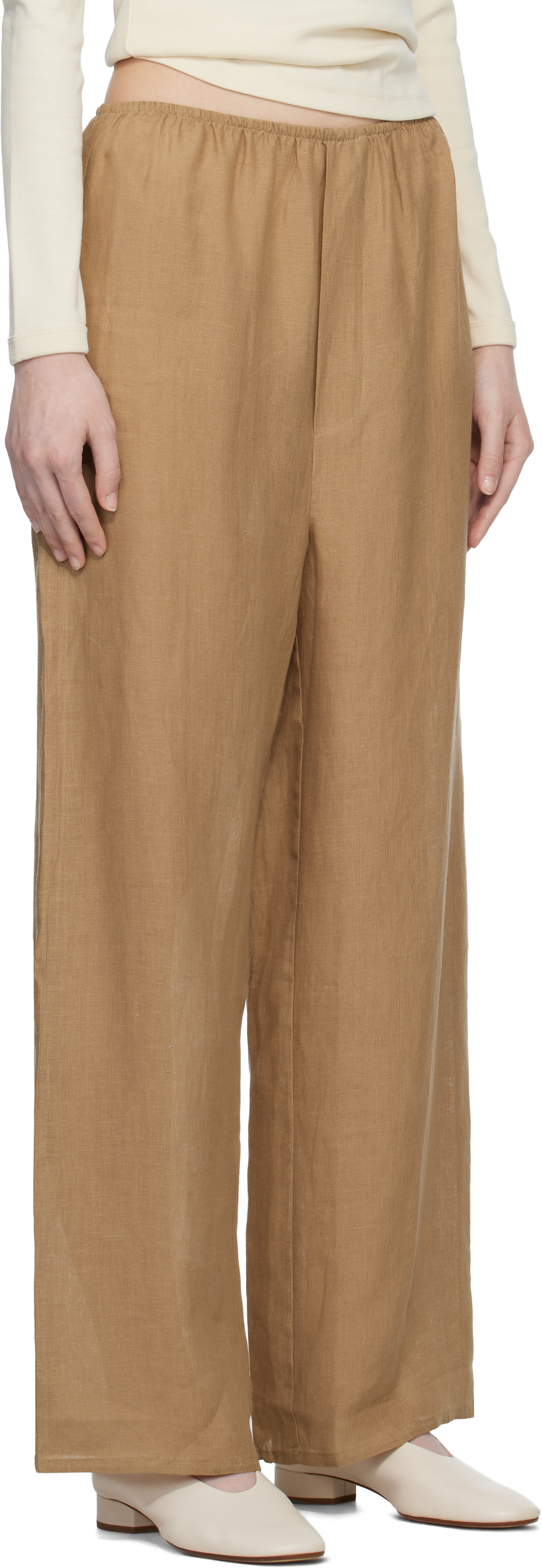 Baserange Tan Fine Linen Stoa Lounge Pants
