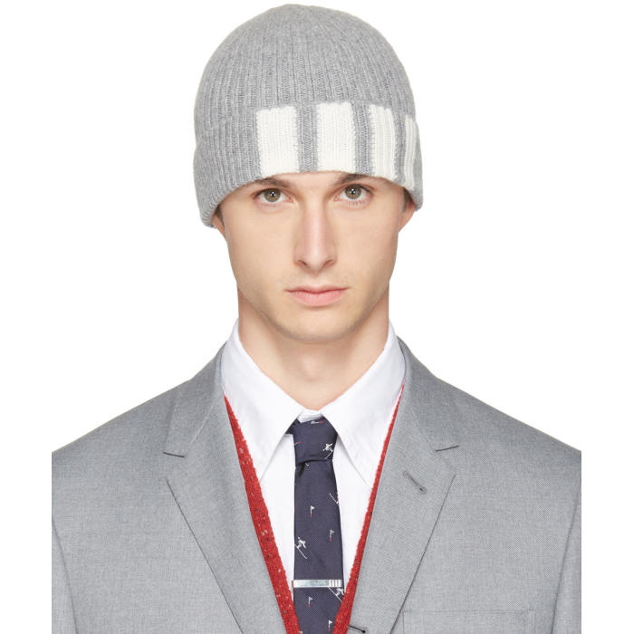 Photo: Thom Browne Grey Cashmere Four Bar Beanie