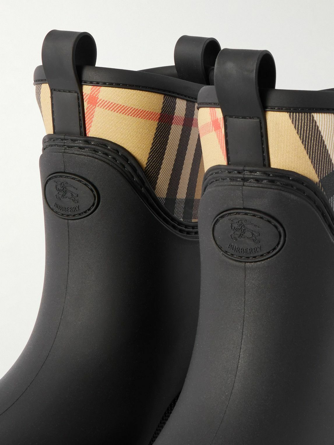 Burberry - Checked Twill-Trimmed Rubber Rain Boots - Black