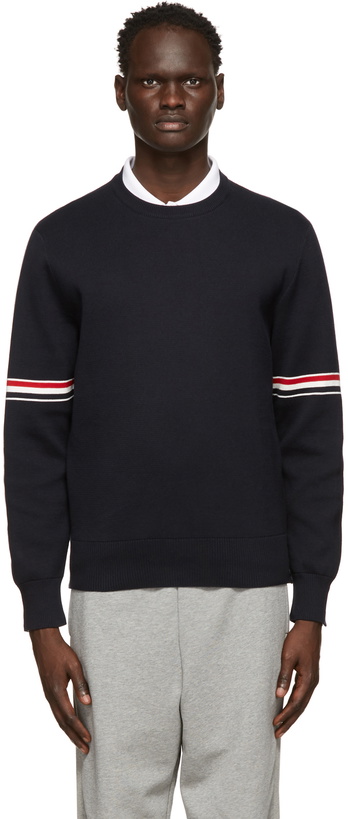 Photo: Thom Browne Navy Milano RWB Stripe Sweater