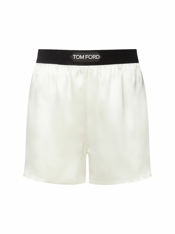 Photo: TOM FORD Logo Silk Satin Mini Shorts