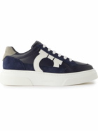 FERRAGAMO - Suede-Trimmed Leather Sneakers - Blue