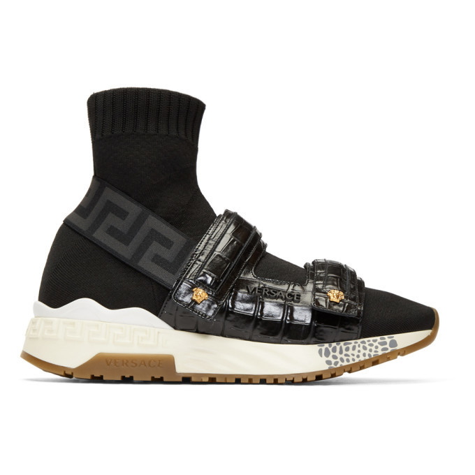 Photo: Versace Black Croc Medusa Sock High-Top Sneakers