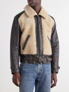 RRL - Geronimo Belted Shearling-Trimmed Leather Jacket - Brown