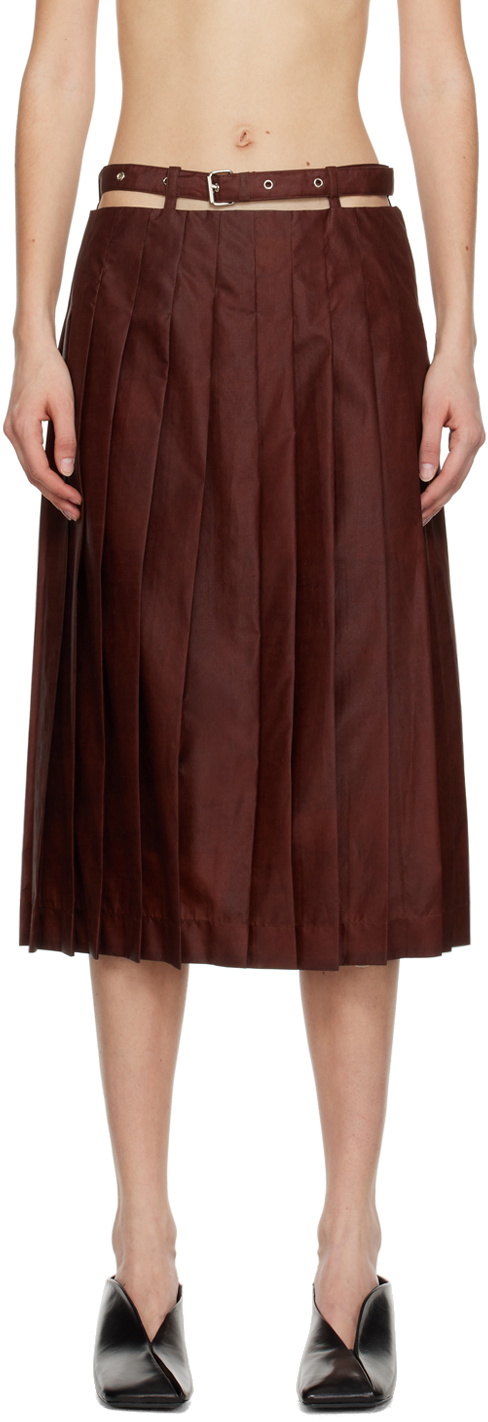UMBER POSTPAST Brown Pleated Midi Skirt
