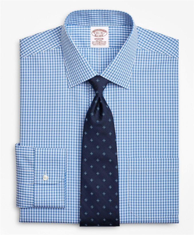 Photo: Brooks Brothers Men's Stretch Madison Relaxed-Fit Dress Shirt, Non-Iron Gingham | Blue