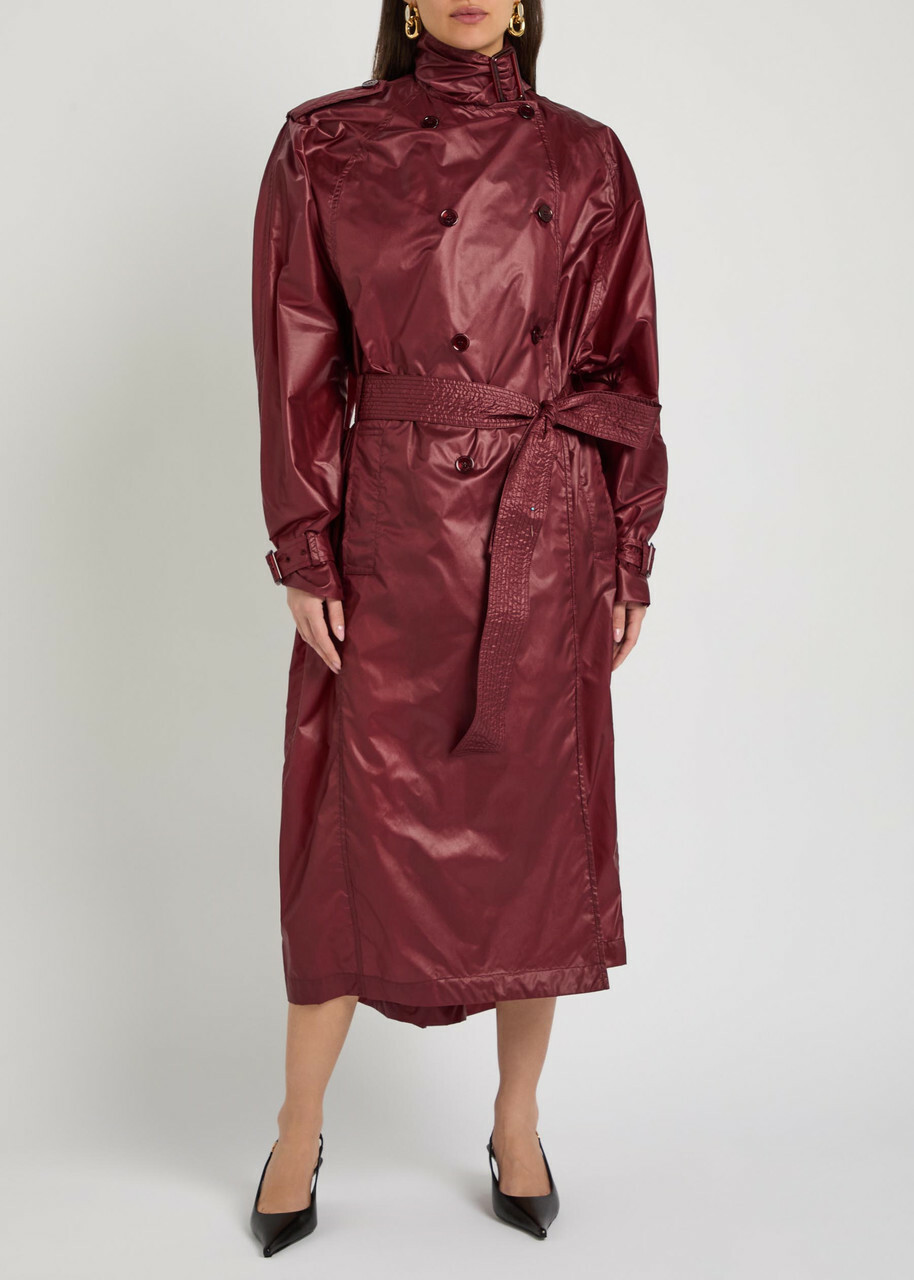 Saint Laurent Lavallière Double-breasted Nylon Trench Coat Bordeaux