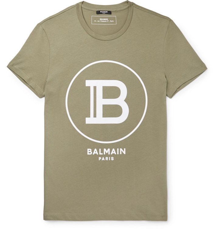 Photo: Balmain - Logo-Flocked Cotton-Jersey T-Shirt - Green
