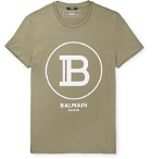 Balmain - Logo-Flocked Cotton-Jersey T-Shirt - Green