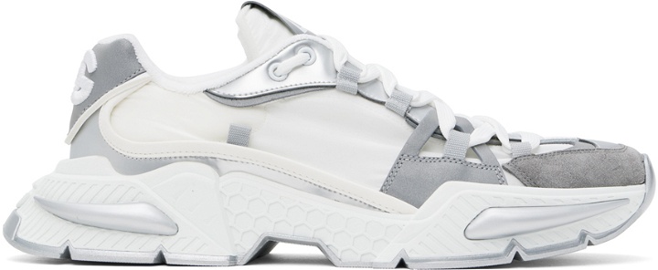 Photo: Dolce&Gabbana White & Silver Mixed-Material Airmaster Sneakers