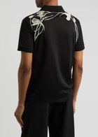 Alexander Mcqueen Flower Harness Embroidered Cotton Polo-shirt Black