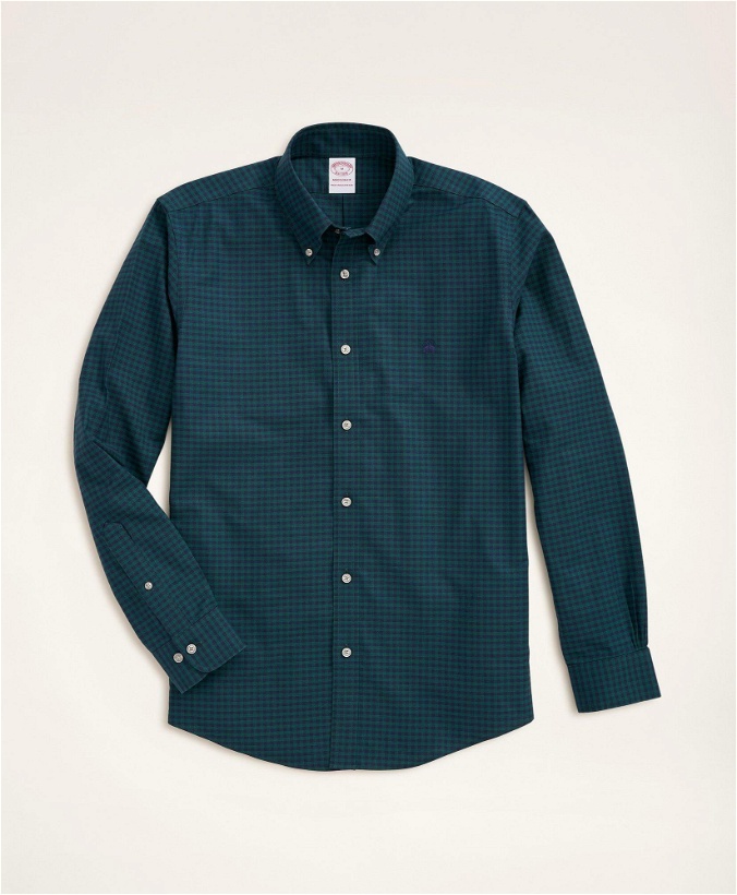 Photo: Brooks Brothers Men's Stretch Madison Relaxed-Fit Sport Shirt, Non-Iron Gingham Oxford | Dark Green
