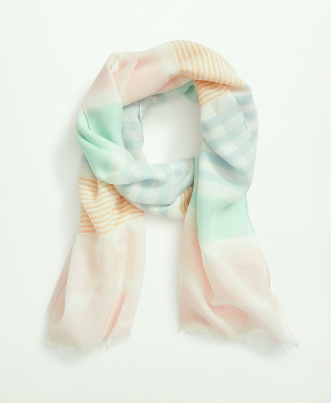 Photo: Brooks Brothers Women's Cotton Striped Fringed Scarf | Pink
