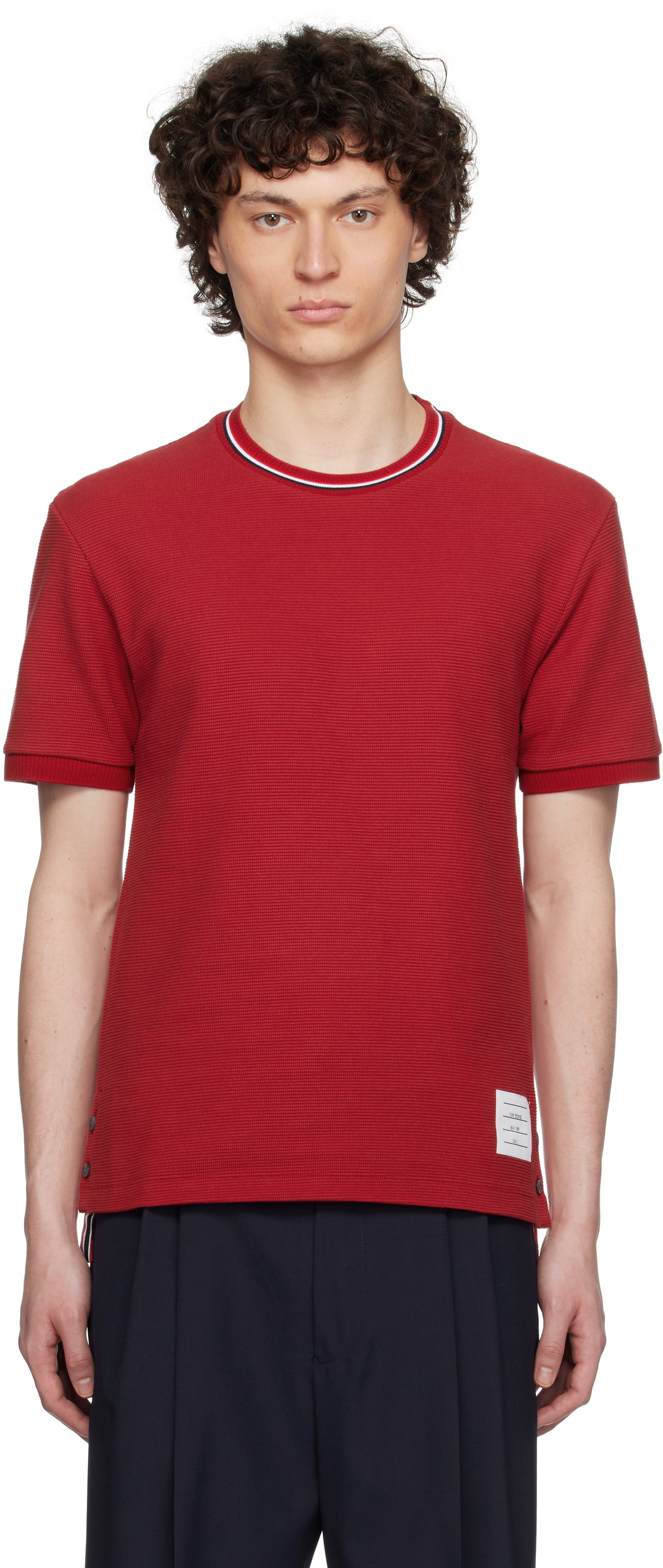Thom Browne Burgundy Short Sleeve Rib Cuff T-shirt Thom Browne