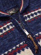 RRL - Shawl-Collar Intarsia Cotton, Wool and Linen-Blend Zip-Up Cardigan - Blue