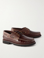 VINNY's - Aztec Croc-Effect Leather Boat Shoes - Brown