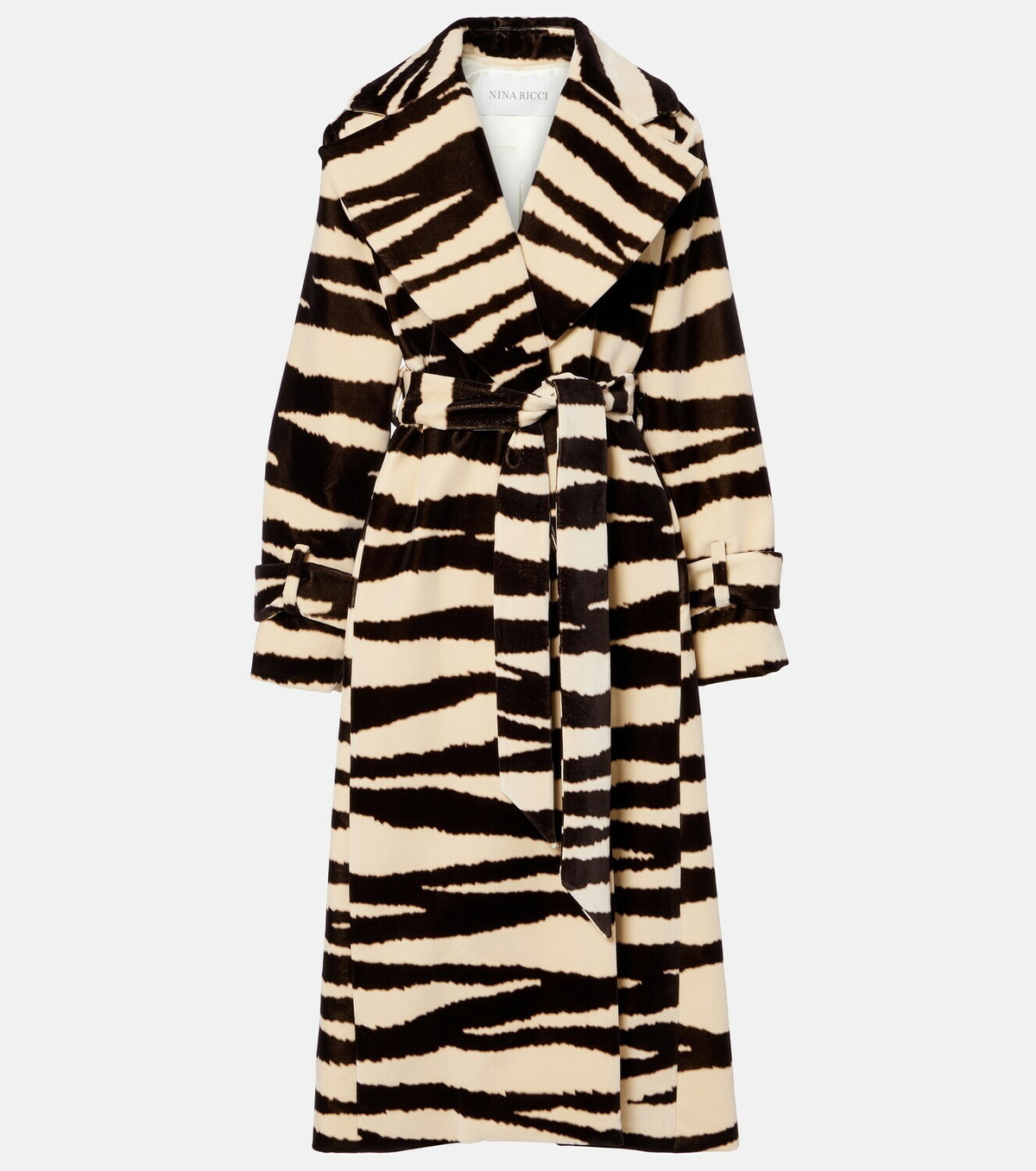 Nina Ricci Zebra-print cotton velvet wrap coat