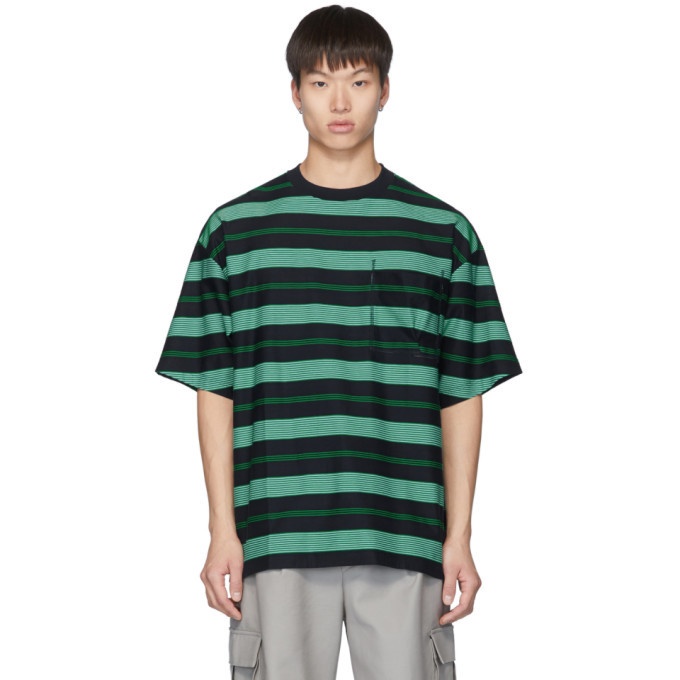 Photo: Name. Navy and Green Multi Striped T-Shirt