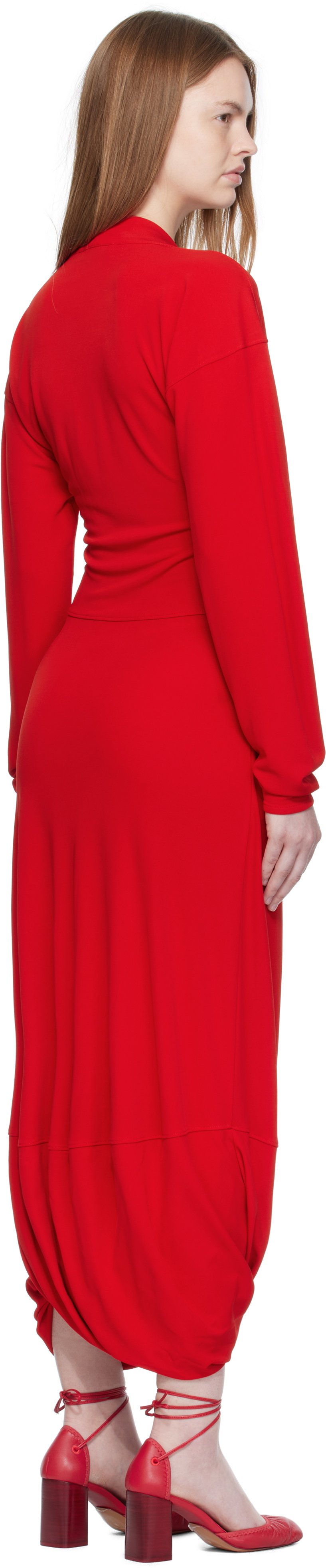 LEMAIRE Red V Neck Maxi Dress