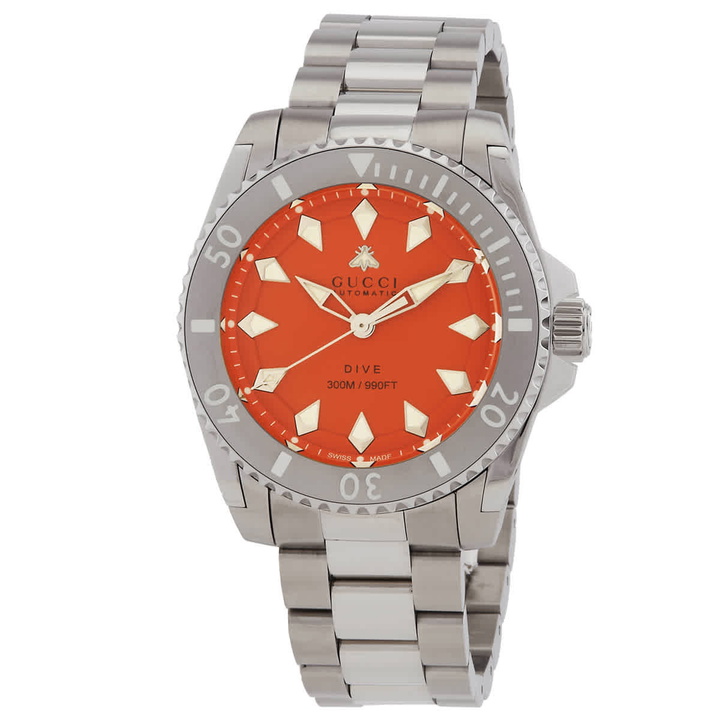 Photo: Gucci Dive Automatic Orange Dial Mens Watch YA136355