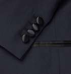 Alexander McQueen - Navy Slim-Fit Silk-Satin Jacquard-Trimmed Wool and Mohair-Blend Suit Jacket - Blue