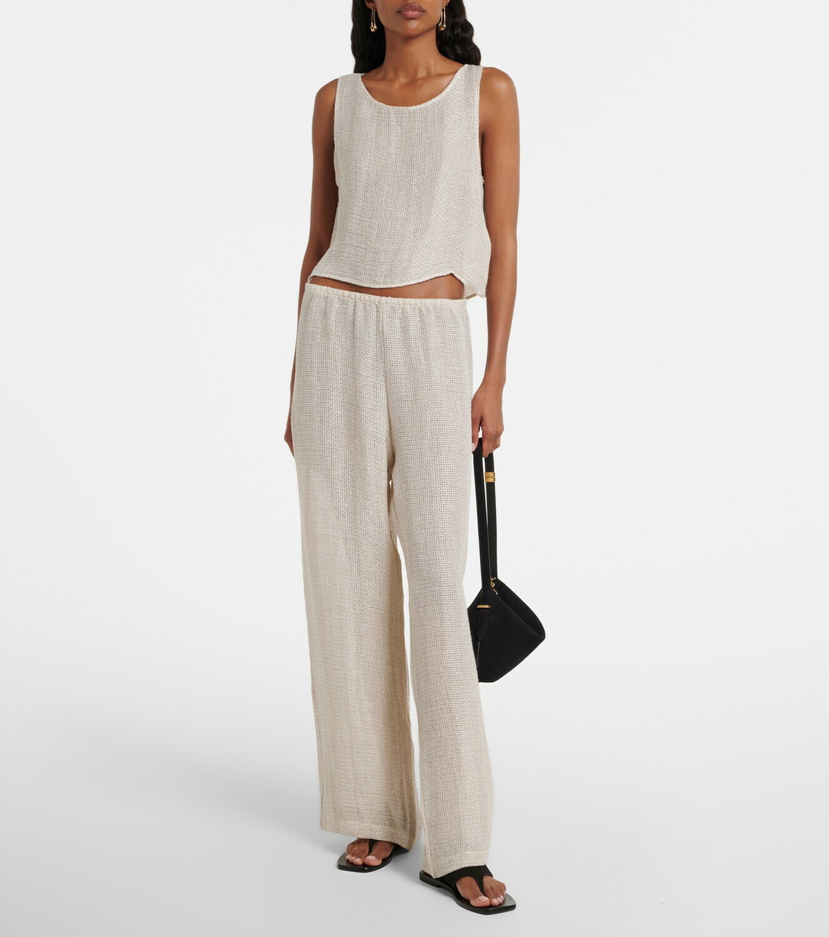 Leset Stella sequined linen-blend tank top