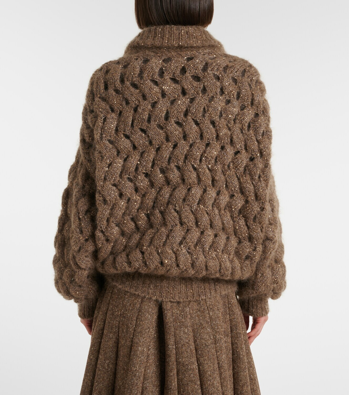 Brunello Cucinelli Open-knit sequined mohair and wool-blend cardigan