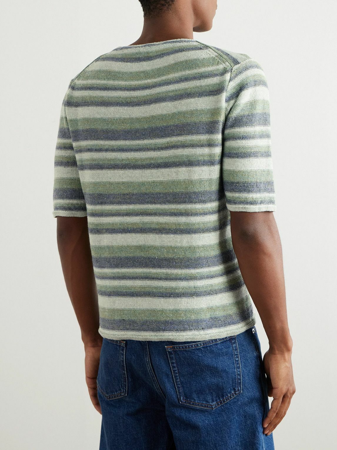 Inis Meáin - Strata Striped Knitted Linen T-Shirt - Green