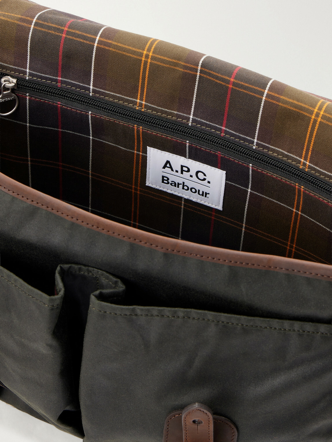 Barbour - A.P.C. Leather-Trimmed Waxed Cotton-Canvas Messenger Bag - Green
