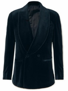 De Petrillo - Shawl-Collar Double-Breasted Cotton-Velvet Tuxedo Jacket - Blue