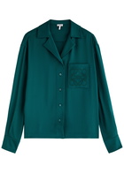 Loewe Anagram-embroidered Silk-satin Blouse Green Dark