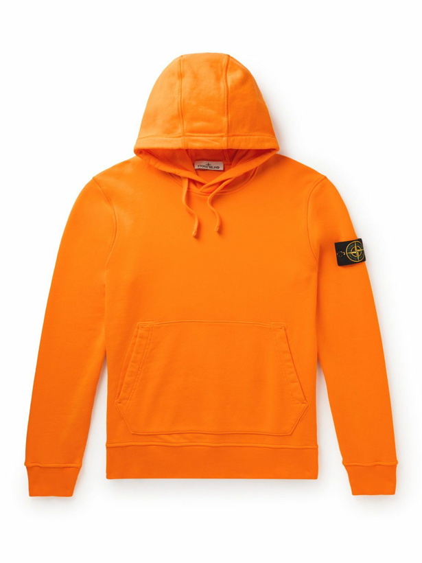 Photo: Stone Island - Garment-Dyed Logo-Appliquéd Cotton-Jersey Hoodie - Orange