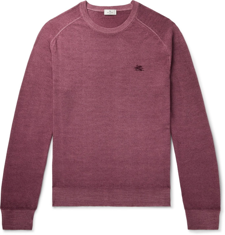 Photo: ETRO - Slim-Fit Logo-Embroidered Mélange Wool Sweater - Pink
