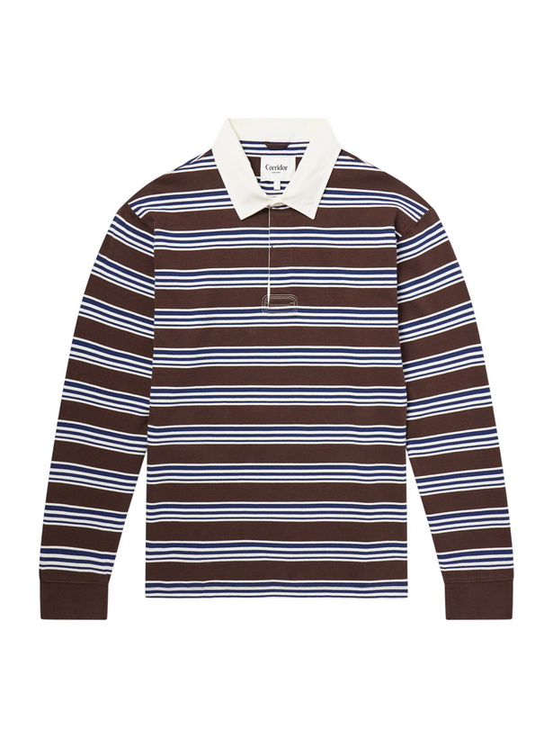 Photo: Corridor - Striped Cotton-Jersey Polo Shirt - Brown