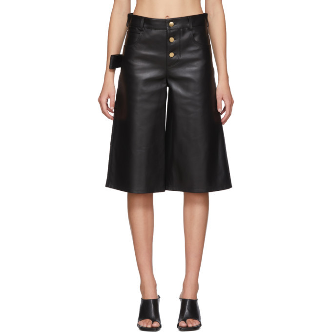 Photo: Bottega Veneta Black Leather Wide-Leg Shorts