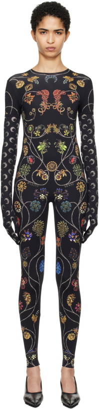 Photo: Marine Serre Black Floral Jewelry Printed Jersey Bodysuit