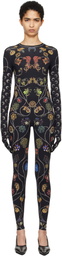 Marine Serre Black Floral Jewelry Printed Jersey Bodysuit